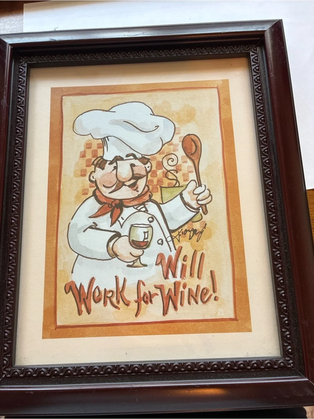 Whimsical Italian Decor Chef Illustration Wall Art Print in Cream and Brown